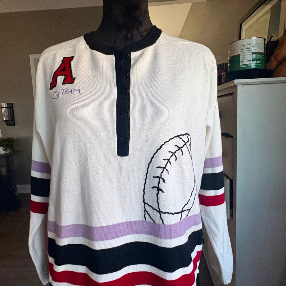 Anthropologie white knit sweater with stripes number 95